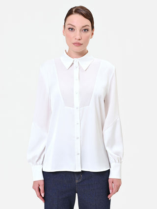 Chemise en georgette blanc crème avec empiècement géométrique