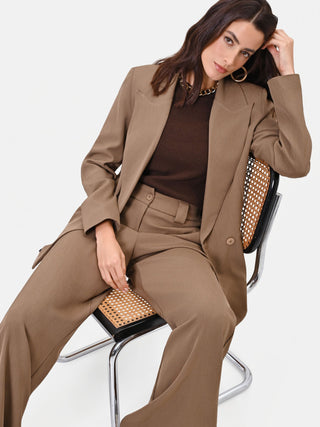 Veste croisée beige tourterelle à revers en pointe