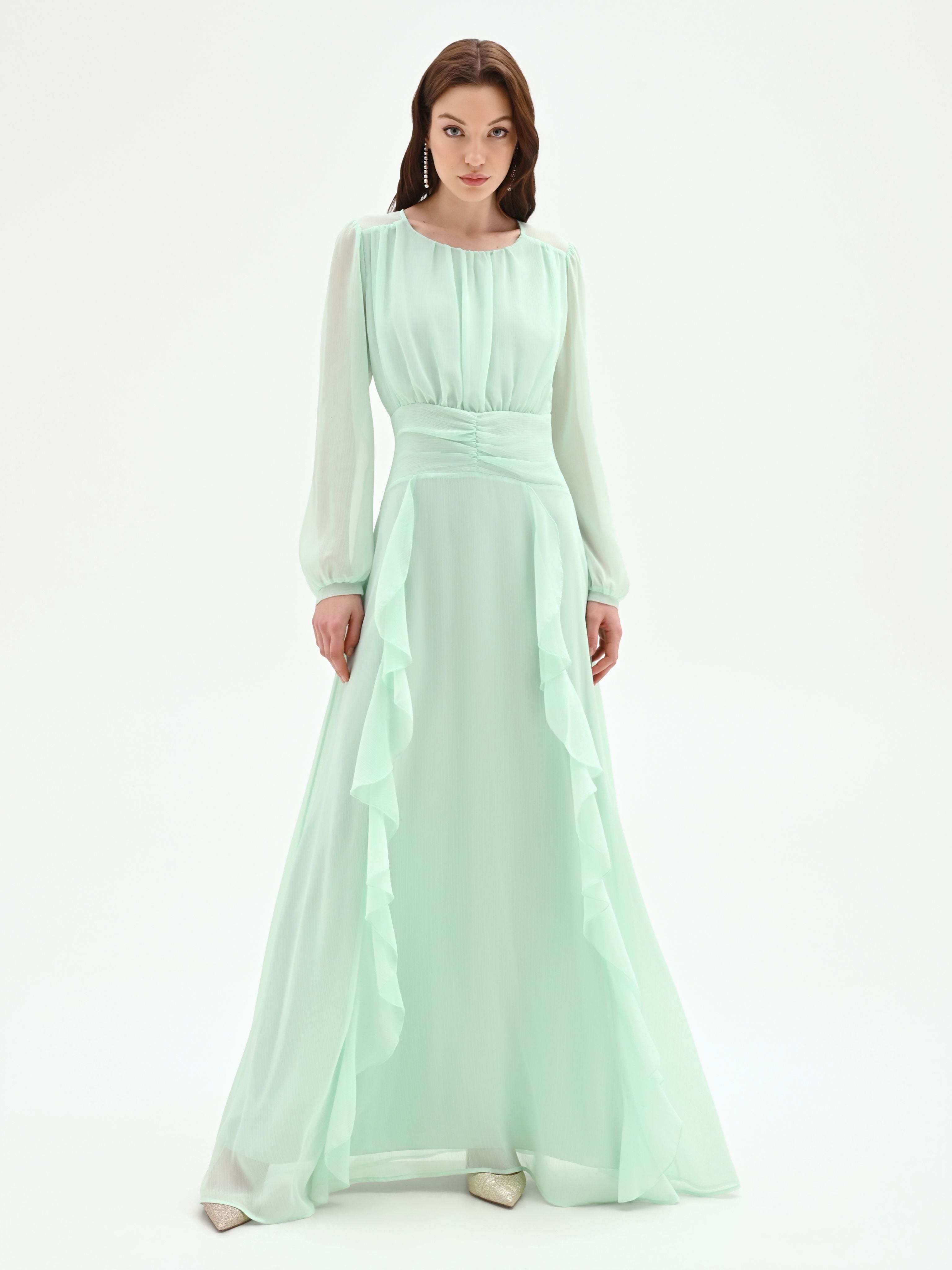 mint green maxi dress with ruffles – Rinascimento