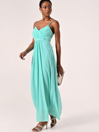 Aqua Green Empire-Waist Georgette Dress