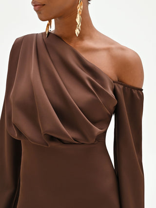 Chocolate One-Shoulder Gown