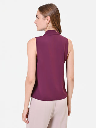 Burgundy Vertical Ruffle Sleeveless Top