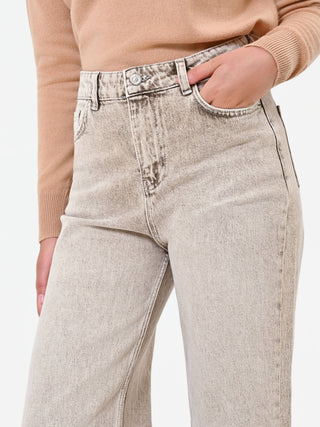 Jean ample taille haute beige taupe