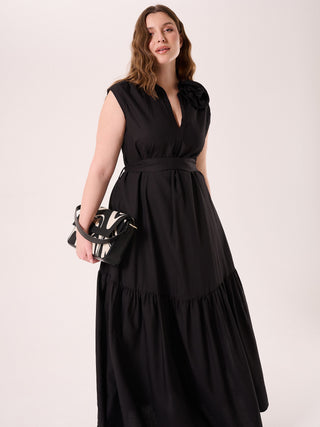 Abito Curvy Nero in Lino Viscosa