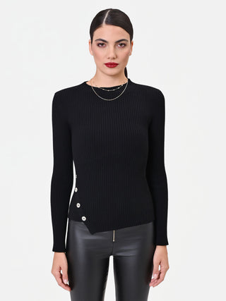 Pull asymétrique noir en viscose à boutons