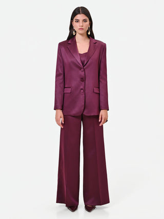 Burgundy Red Single-Breasted Jacquard Satin Jacket