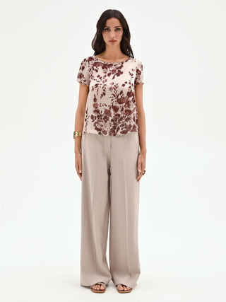 Chocolate Floral-Print Satin Blouse