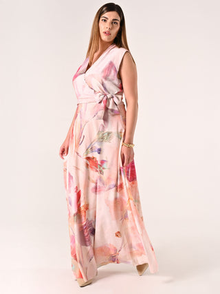 Langes Curvy-Kleid mit abstraktem Muster