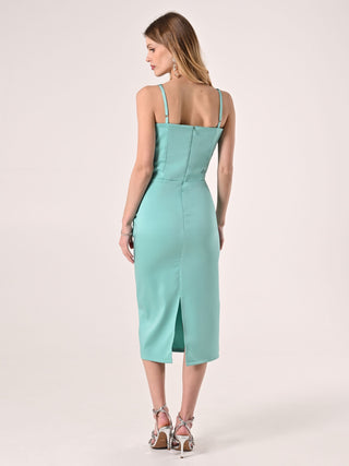 Robe fourreau vert d’eau en satin