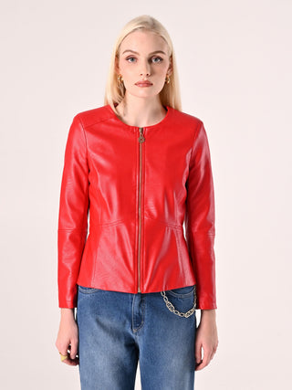 Red Faux-Leather Jacket