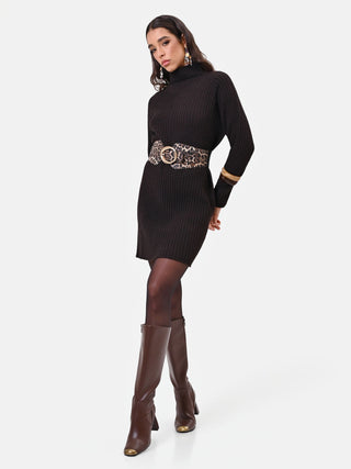 Robe courte côtelée marron foncé