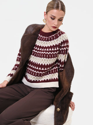 Jacquard-Pullover in Bordeaux mit geometrischem Muster