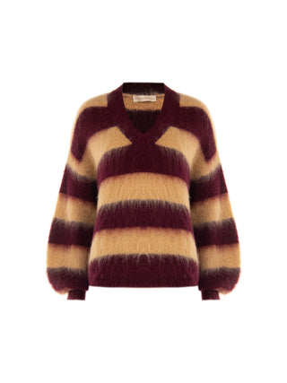Striped Taupe Beige Mohair-Effect Sweater