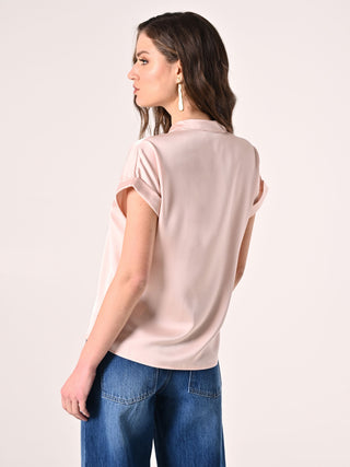 Pink Blouse with Mandarin Collar