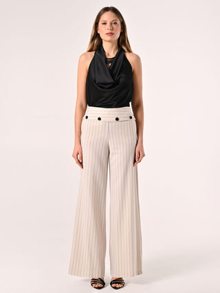 White Trousers with Blue Stripes