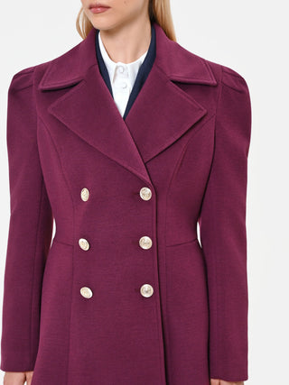 Burgundy Red Double-Breasted Flared Coat