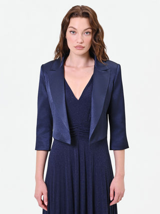 Navy Blue Bolero Jacket with Satin Lapels