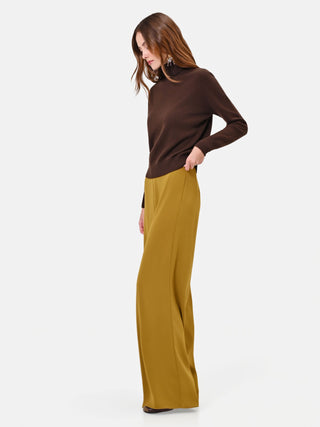 Pantalone fluido verde olio a palazzo