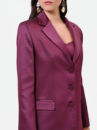 Burgundy Red Single-Breasted Jacquard Satin Jacket