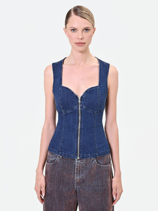 Bustier-Weste aus indigoblauem Denim