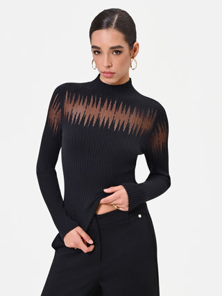 Black Viscose Top with Semi-Sheer Insert