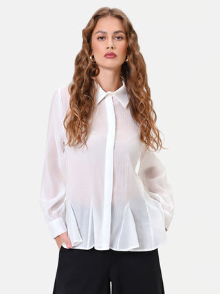 Camicia in viscosa bianco panna con fondo a baschina