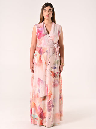 Langes Curvy-Kleid mit abstraktem Muster