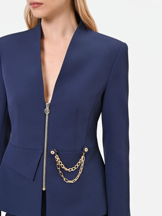 Strukturierte Jacke in Marineblau mit Kettendetail