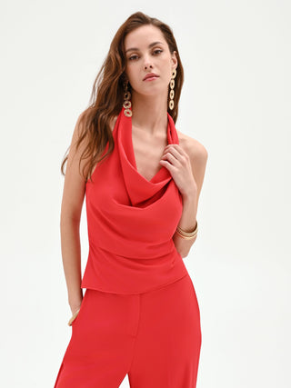 Top rosso fragola in cadi con scollo drappeggiato