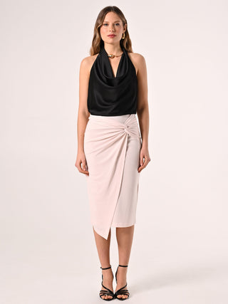 Beige Pencil Skirt with Knot