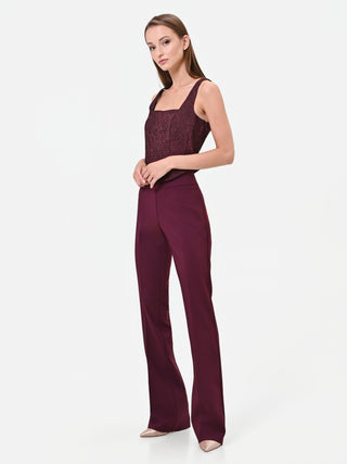 Pantalone svasato bordeaux rosso con piega centrale