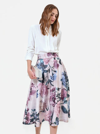 Satinrock in Altrosa mit floralem Print
