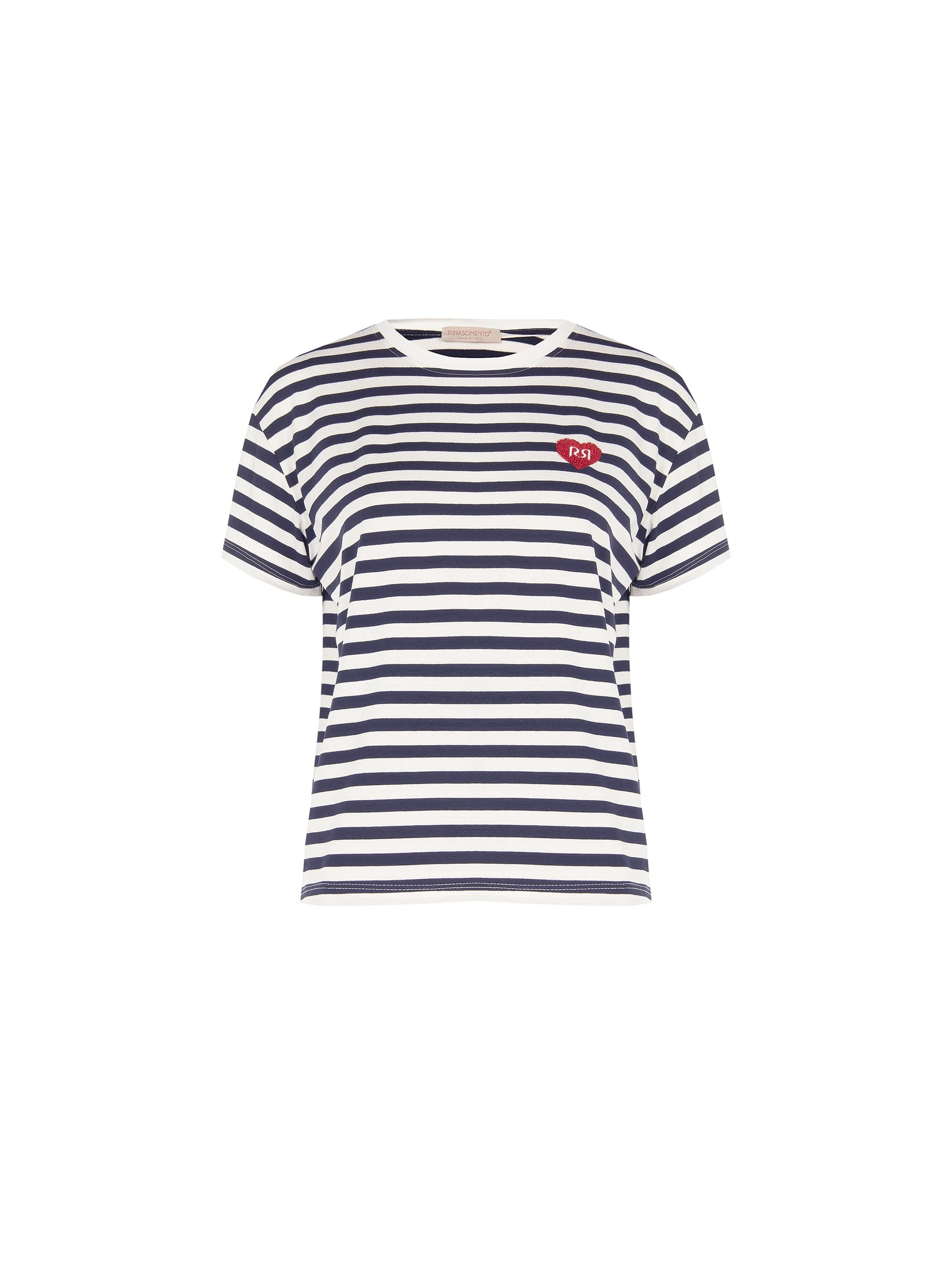 Blue Striped T-Shirt with Heart Patch – Rinascimento