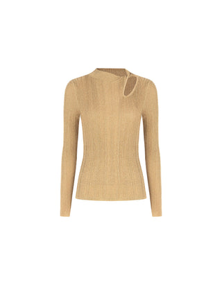 Gold Ribbed Viscose Cut-Out Top