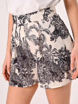 Shorts aus bedrucktem Flechtstoff Toile de Jouy