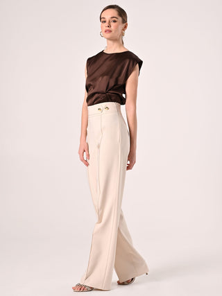 Flared Trousers in Light Beige Technical Fabric
