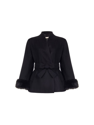 Black Curvy Coat with Faux Fur Cuffs