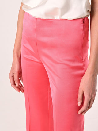 Pantaloni in Raso di Viscosa Rosa Camelia