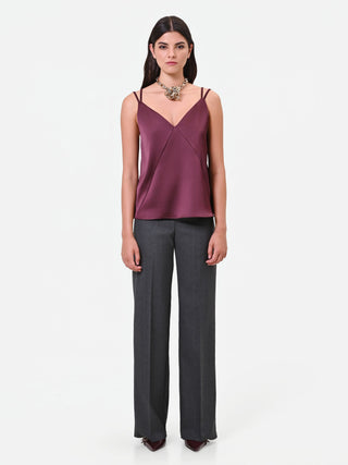 Red Burgundy Satin Top with Double Straps