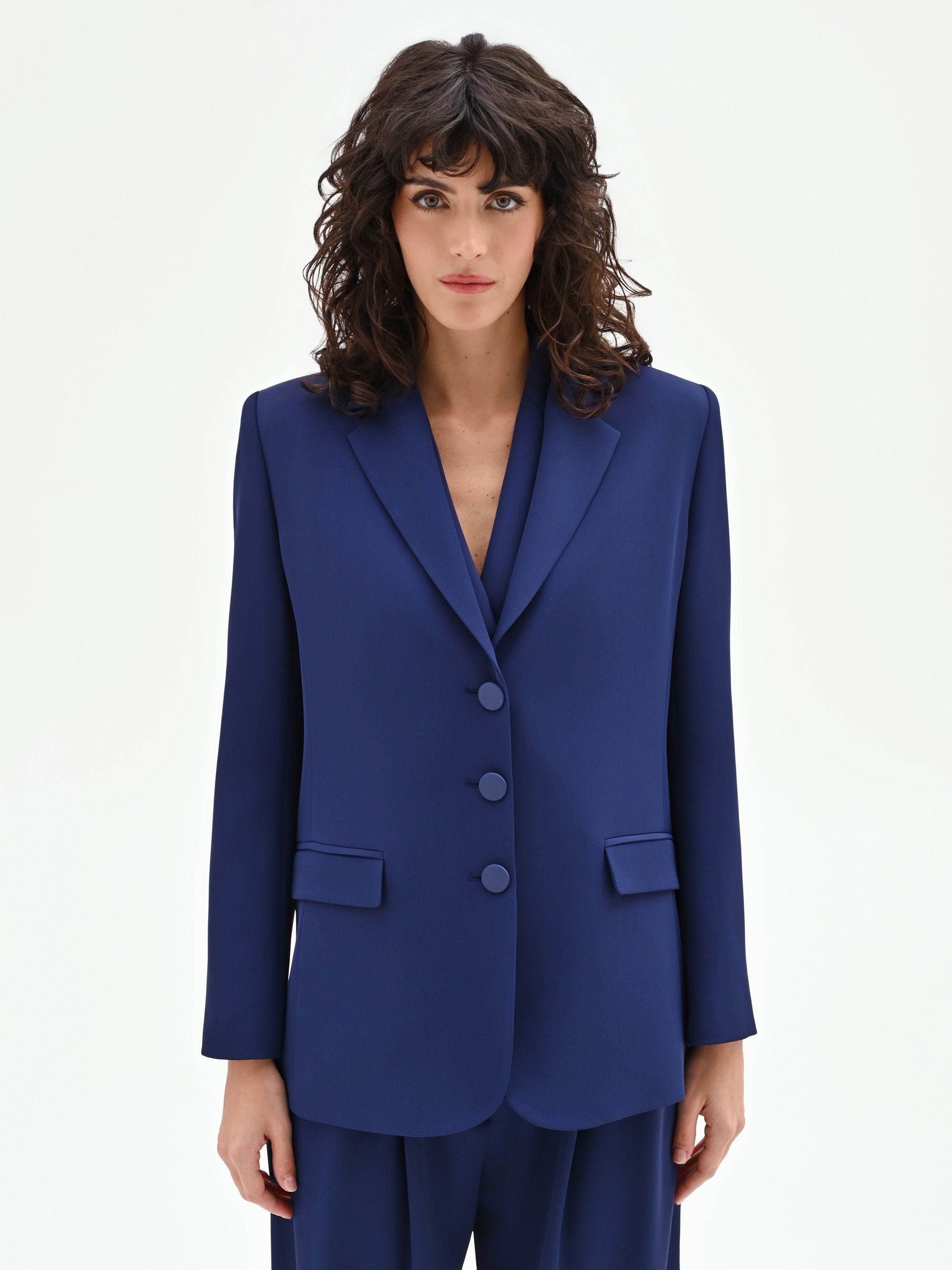 Indigo Studio Jacket with Covered Buttons – Rinascimento