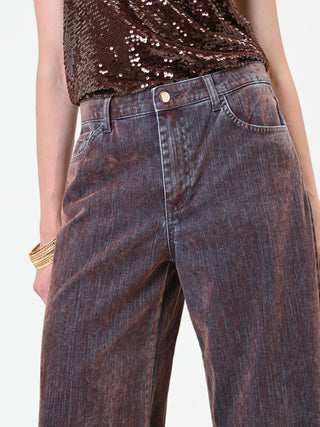 Brown Wide-Leg Jeans with Contrast Side Stripe
