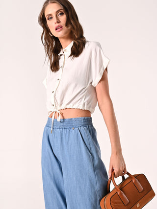 White Boxy Shirt in Viscose Blend