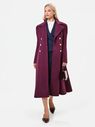 Burgundy Red Double-Breasted Flared Coat