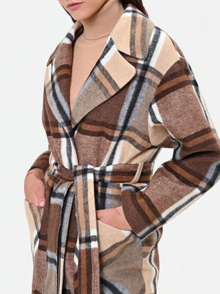 Dark Brown Check Wrap Coat