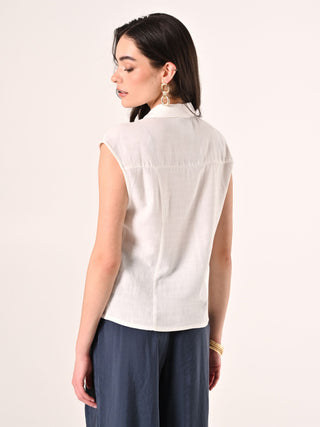 Camicetta in Lino Viscosa Bianco