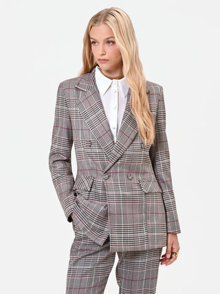 Taupe Beige Prince of Wales Check Polyviscose Double-Breasted Jacket