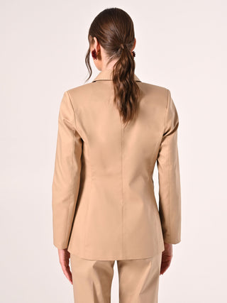 Dark Beige Cotton Jacket with Contrasting Stitching