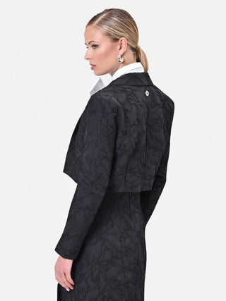 Giacca cropped nera in tessuto jacquard