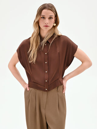 Chocolate Satin Cropped Shirt