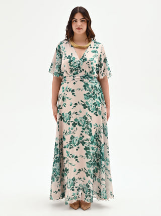 Abito Curvy lungo verde con stampa floreale